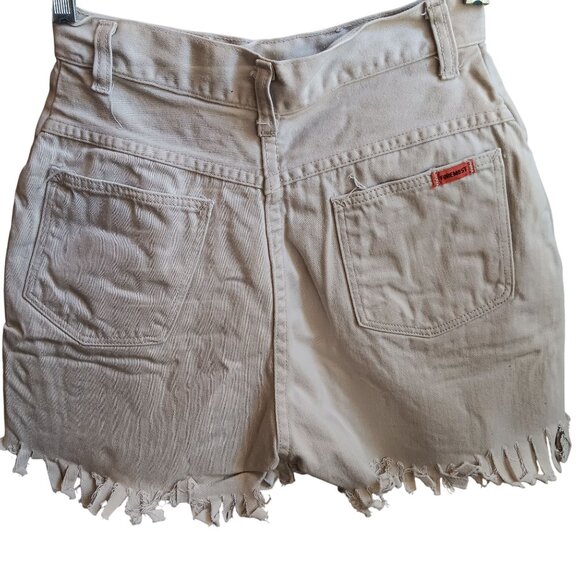 22" Vintage Penneys Foremost Womens Beige Denim Distressed Fringe Hem Shorts 60s - Picture 1 of 6